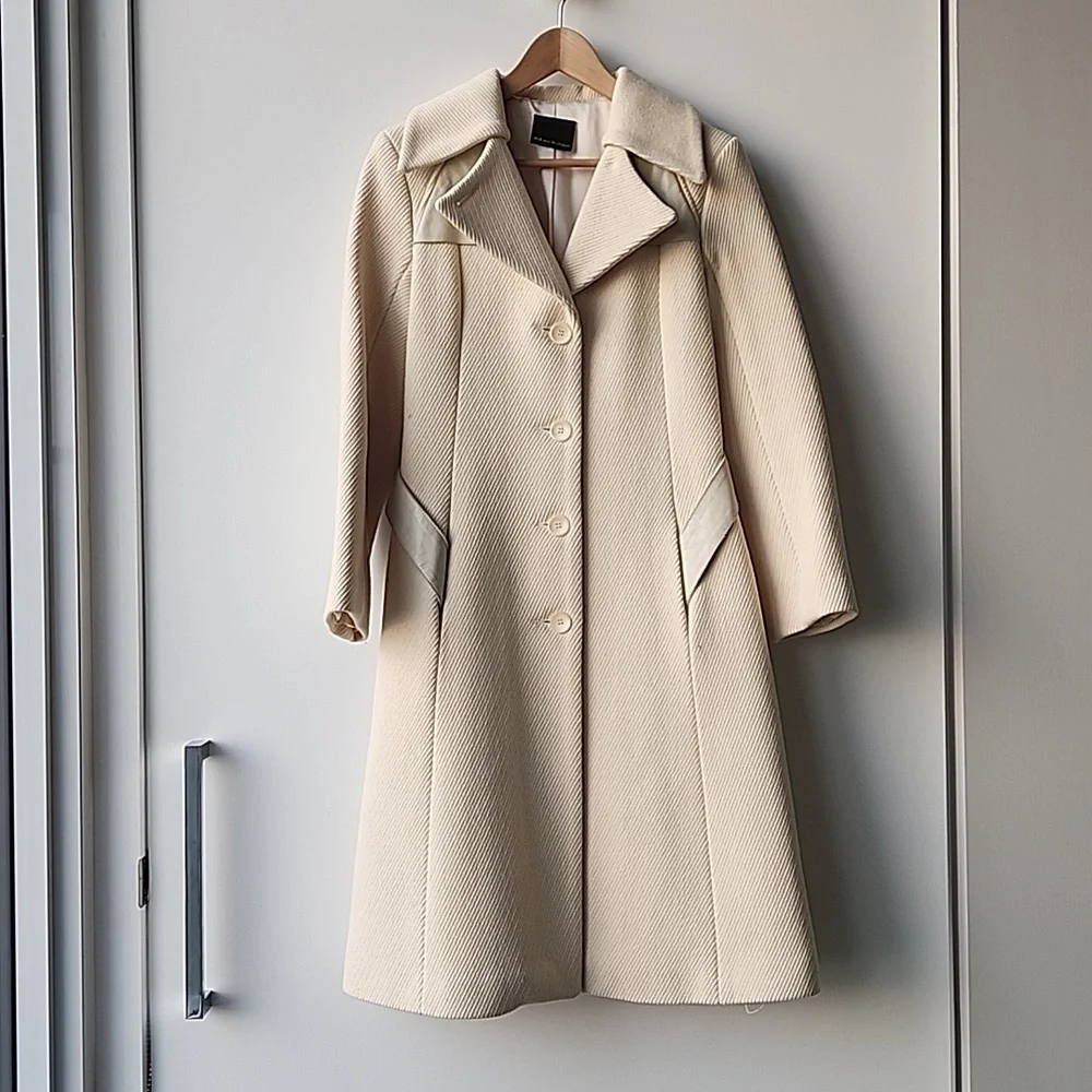 Mackage Wool Blend Real Leather Trim Stunning Trench Style Belted Coat - Picture 1 of 14